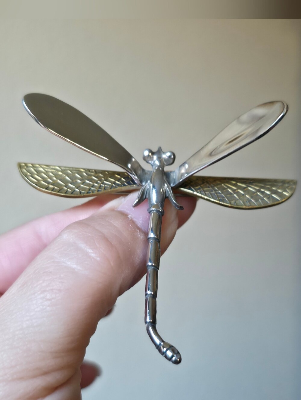 Sterling Silver 925 and Brass Dragonfly Brooch Animal Insect Jewelery